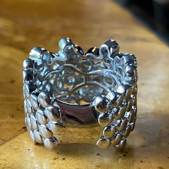 Natural Blue Apatite Iolite Sterling Silver Bubble Ring Size 6 - Picture 5 of 9